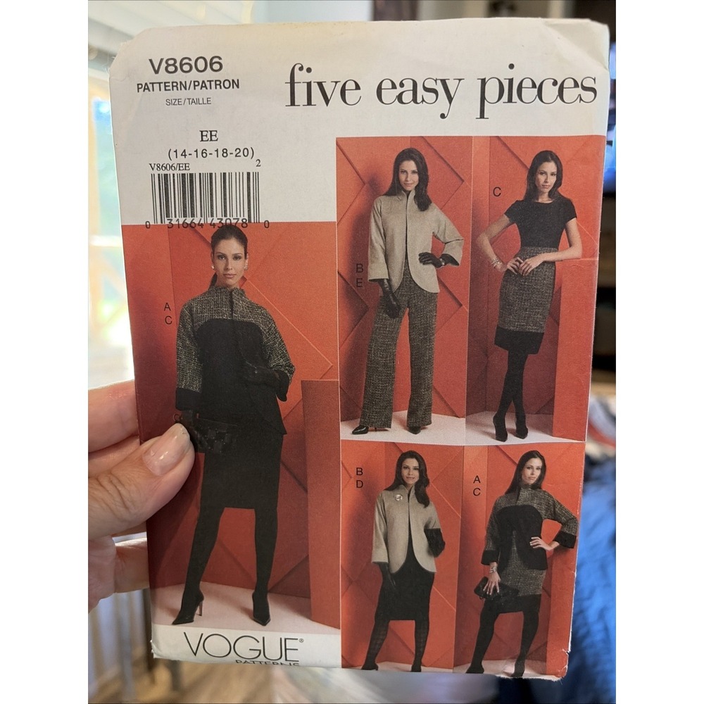 Vintage Jacket Dress Skirt Pants Vogue Sewing Pattern V8606 Sizes 14-20 Uncut